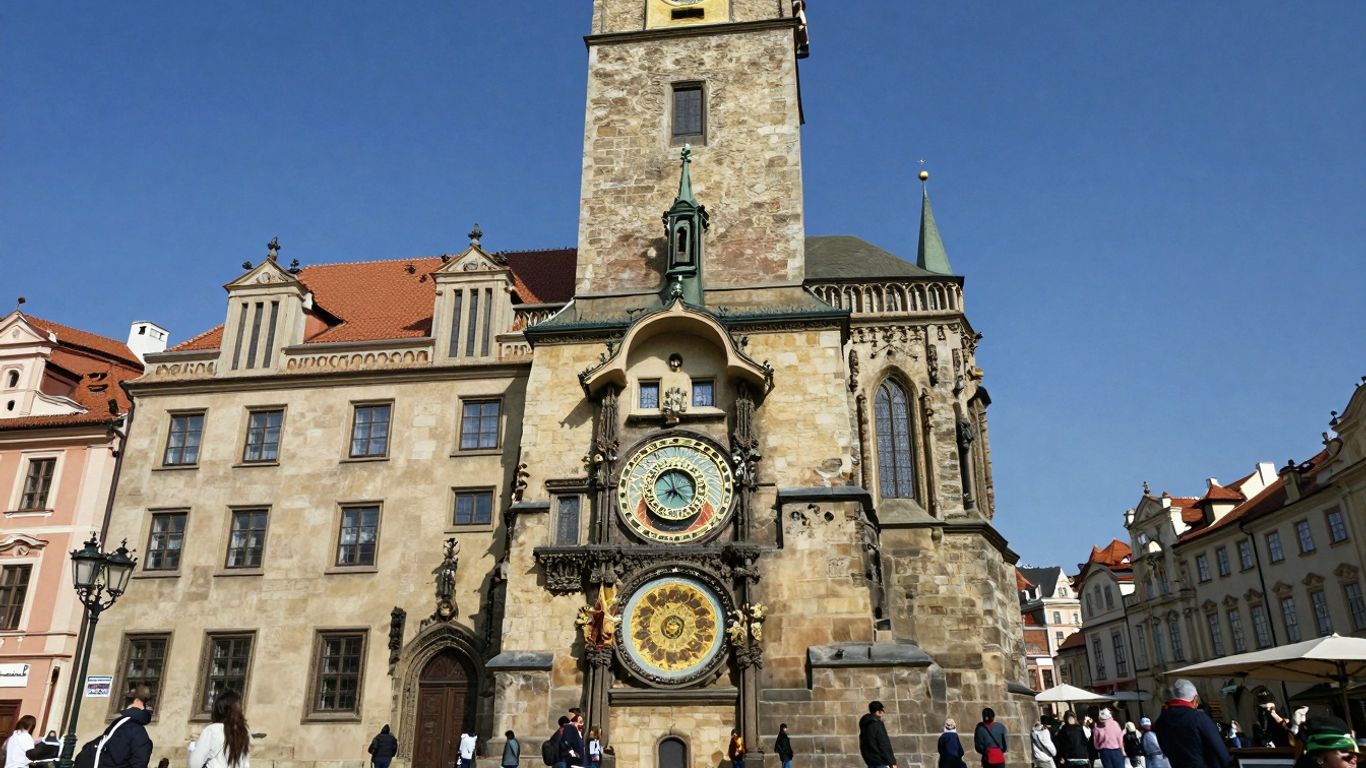 Rynek Staromiejski w Pradze z zegarem astronomicznym