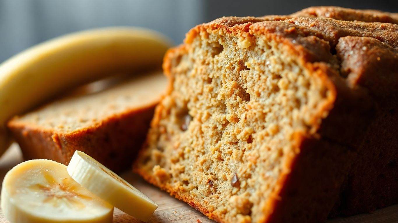 Slice of delicious paleo banana bread with banana chunks.