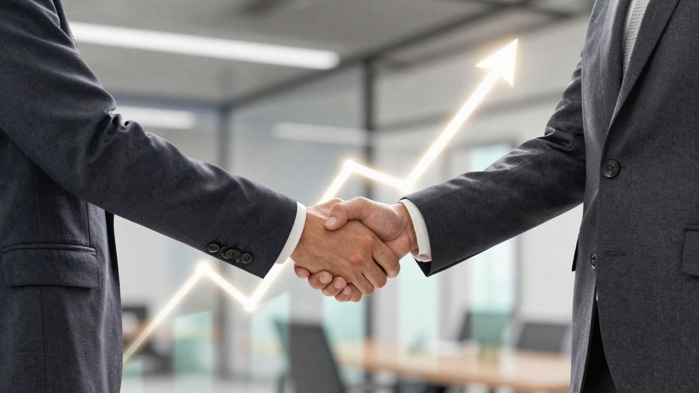 Business handshake symbolizing partnership and growth.