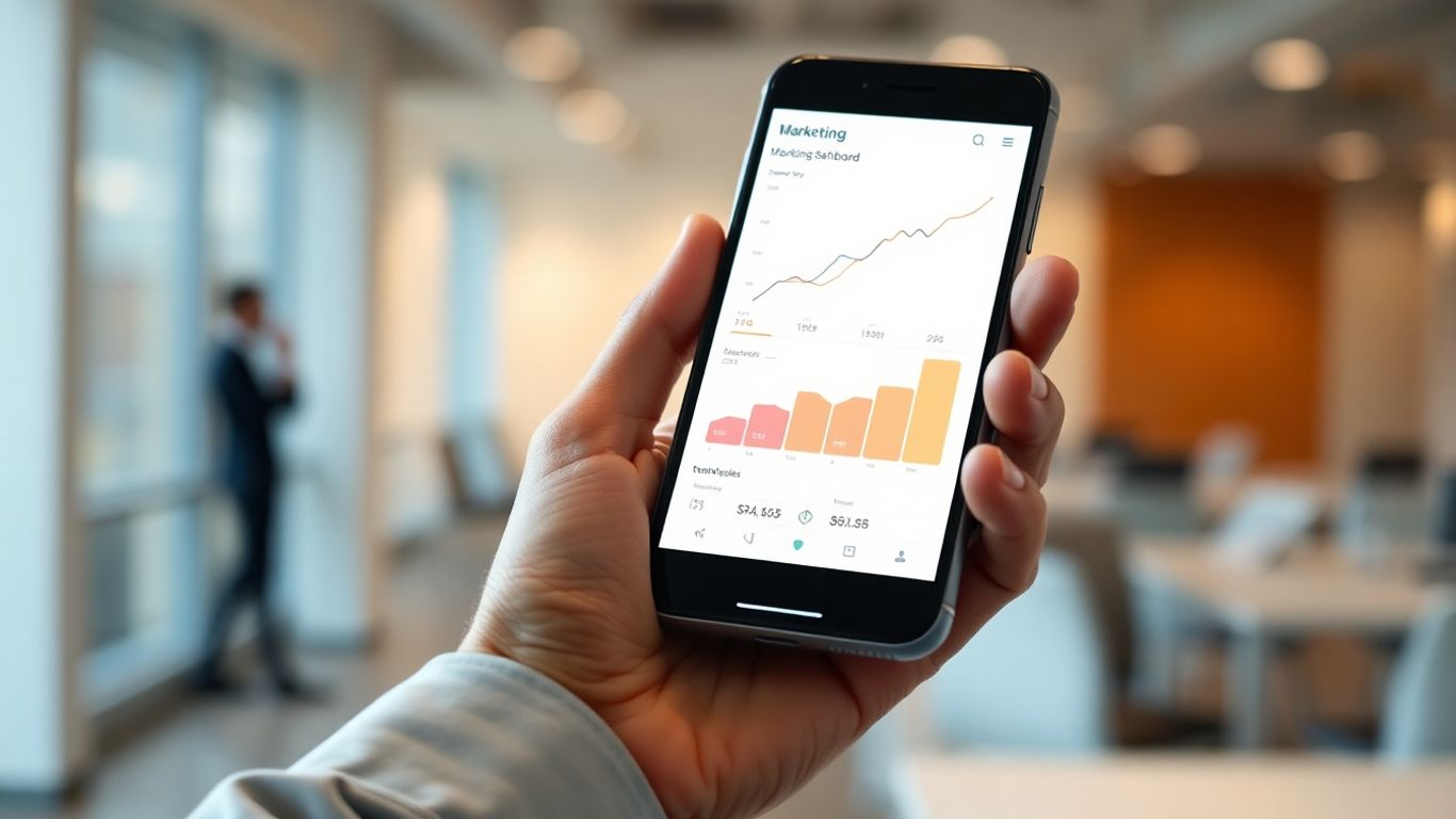 Marketing dashboard on a smartphone showing CPL optimization.