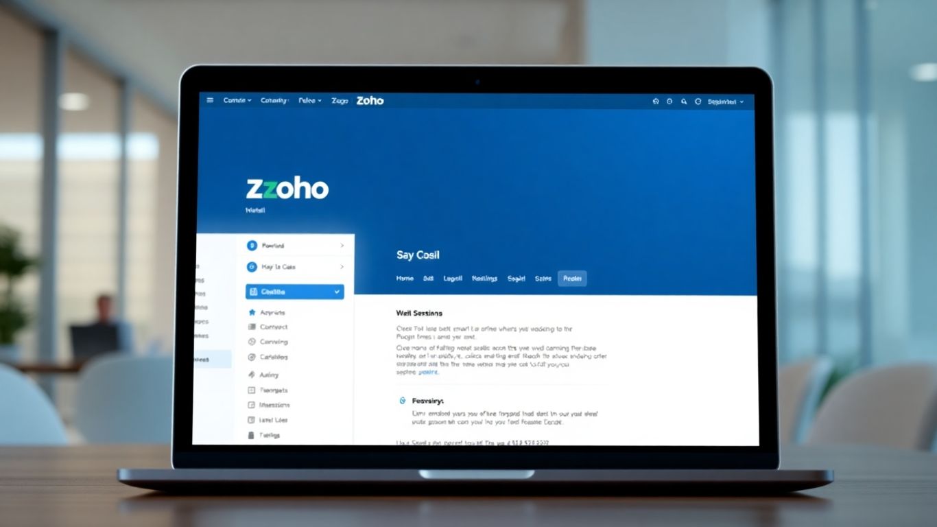 Zoho email interface on a laptop