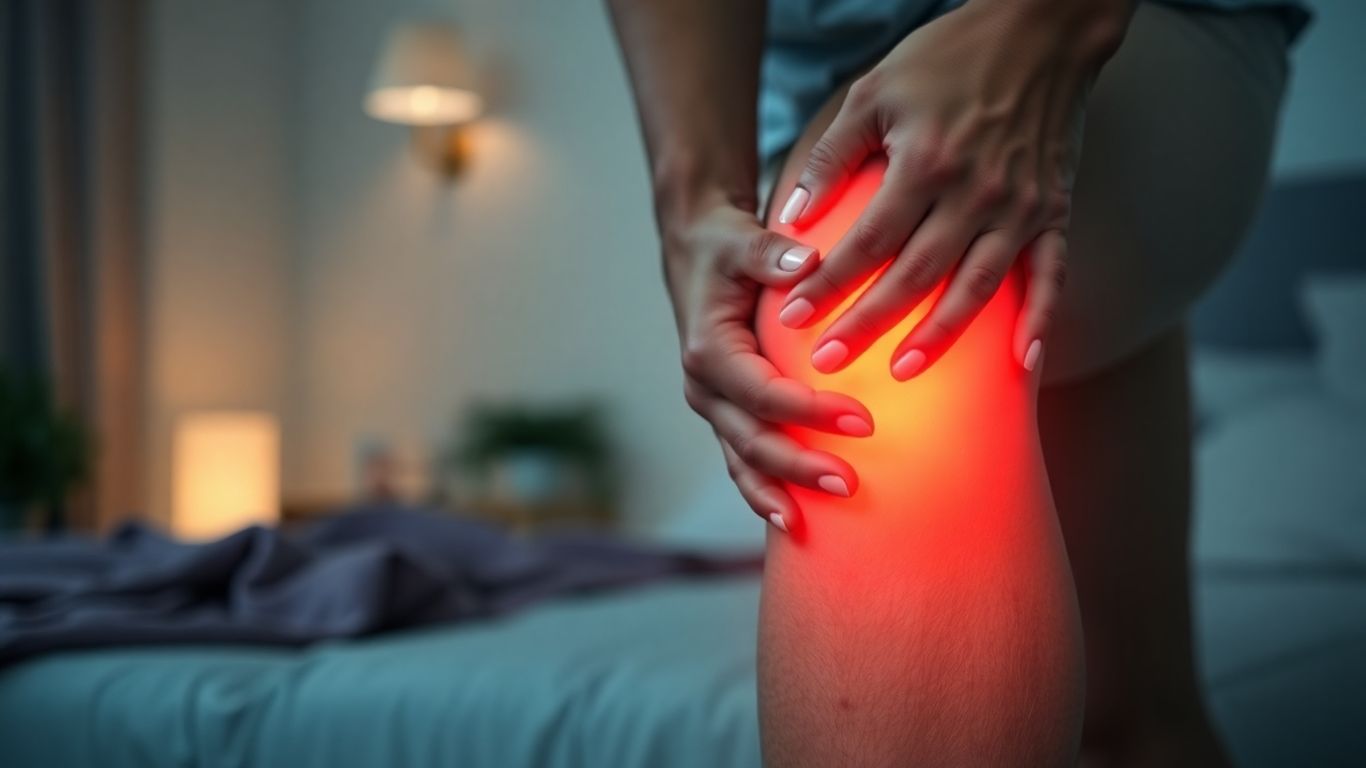 Person holding knee in pain, seeking relief.