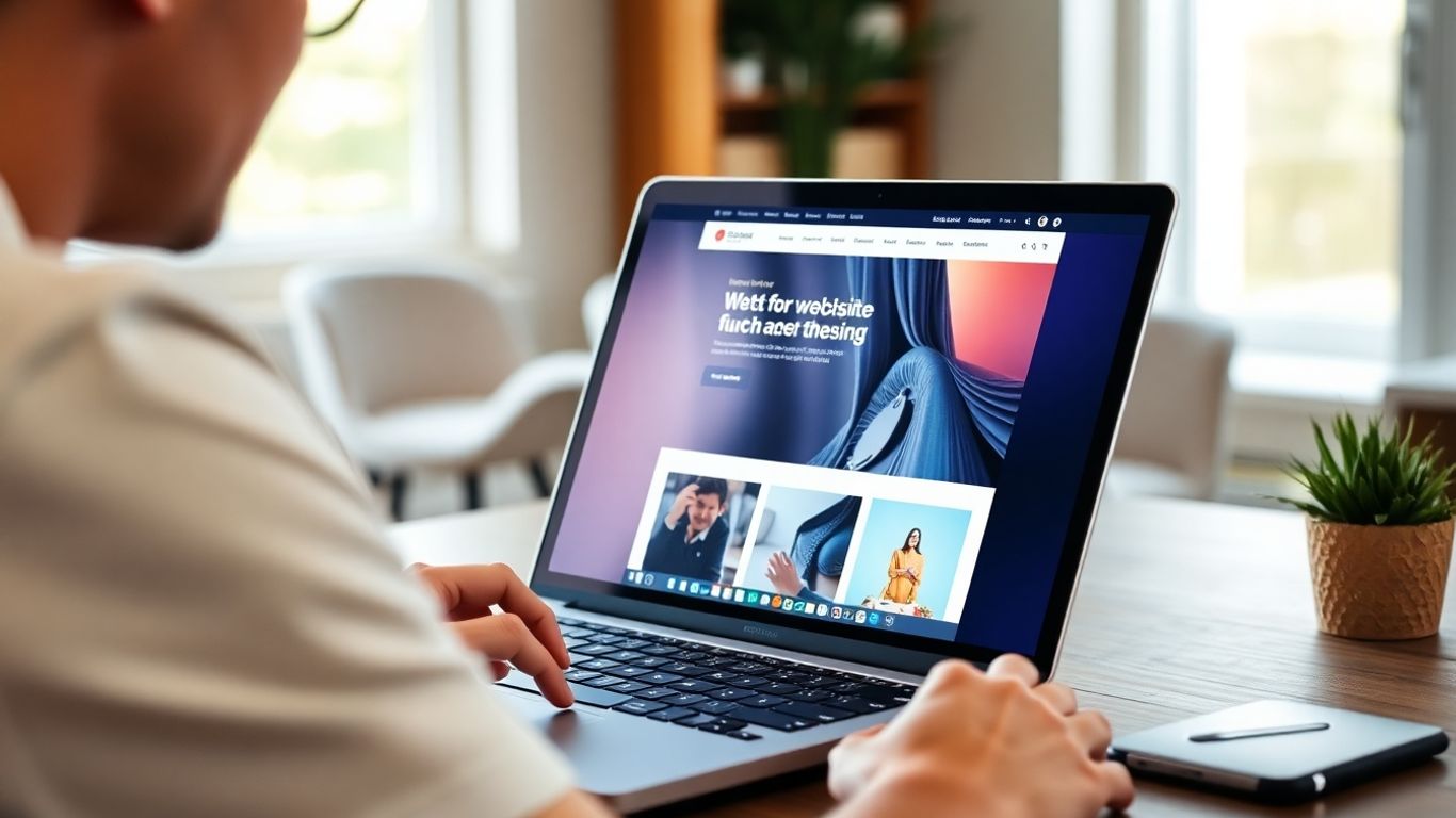 Website design on laptop screen in Australian home office.