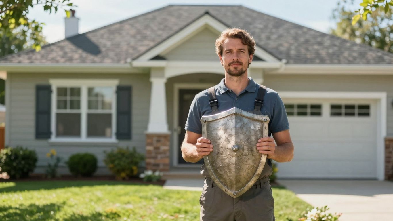 Casa protegida con escudo, jardín y sol.