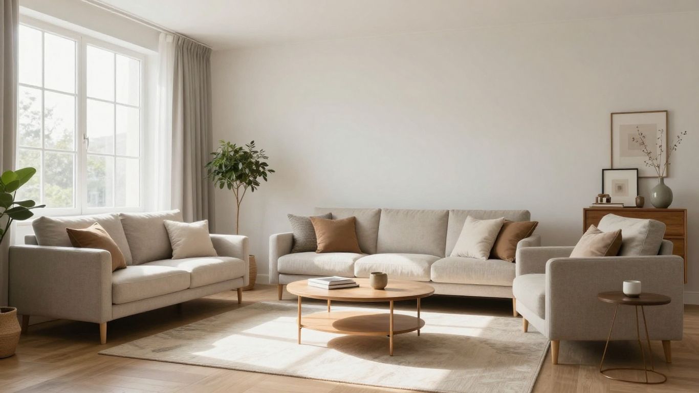 Modern living room with stylish furniture and natural light.