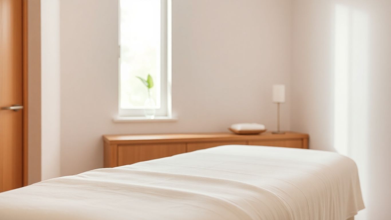 Table de massage dans un spa lumineux et apaisant à Dijon.