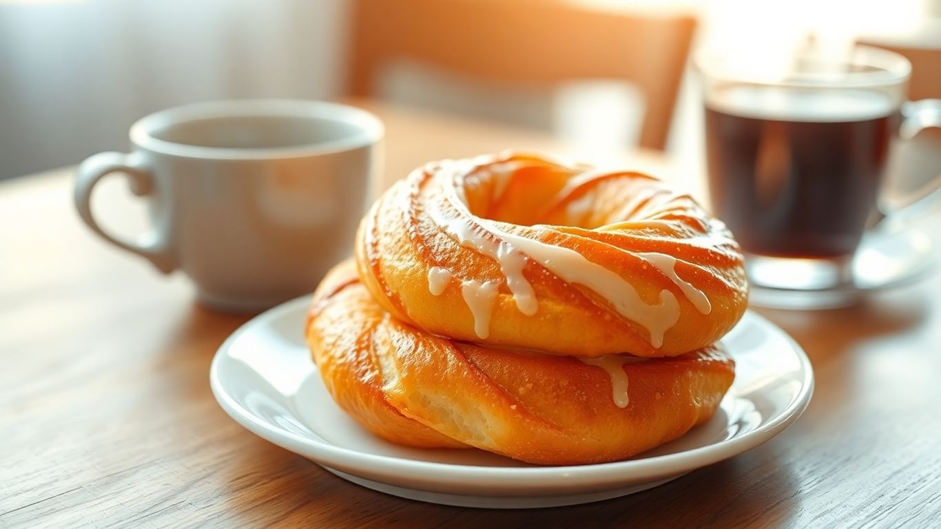 French Cruller on plate with coffee in background