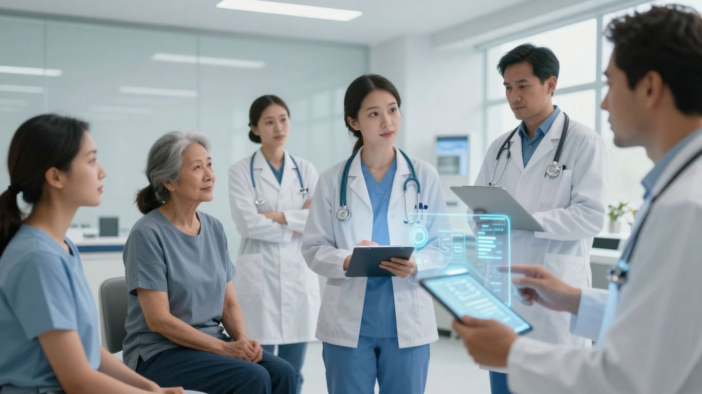 Healthcare professionals and patients evaluating digital health tools.