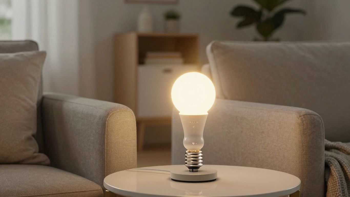 Bright living room lit by a 40W LED equivalent bulb.