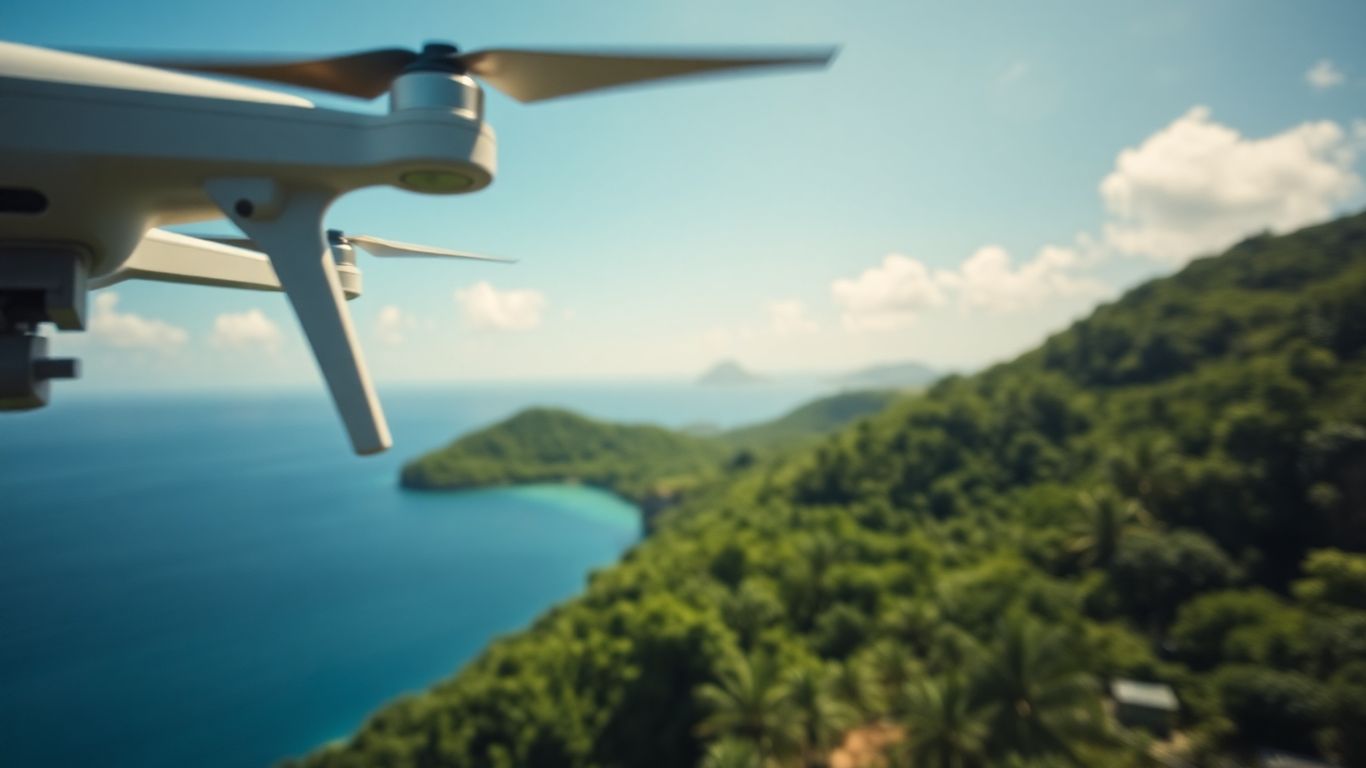 Drone filmant un paysage tropical en Guadeloupe