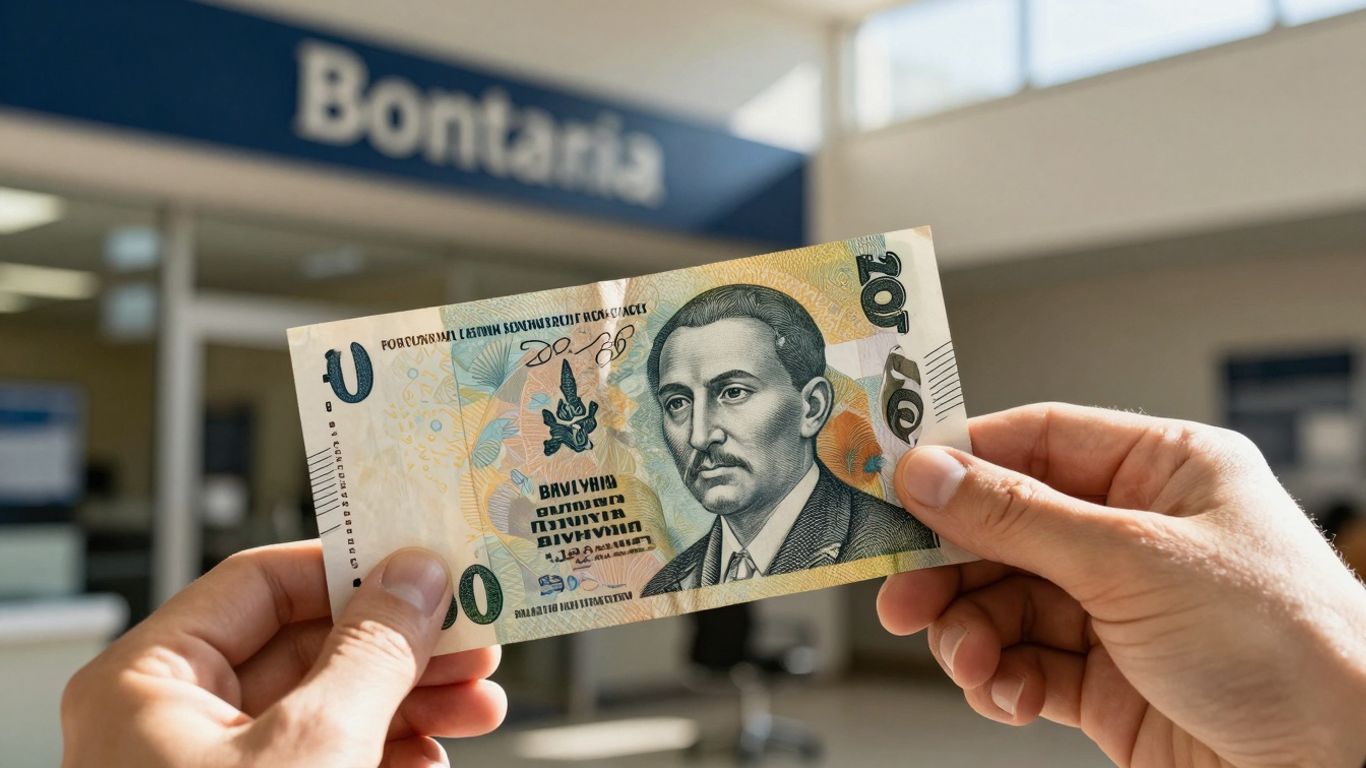 Mâini cu bani și clădire bancară.