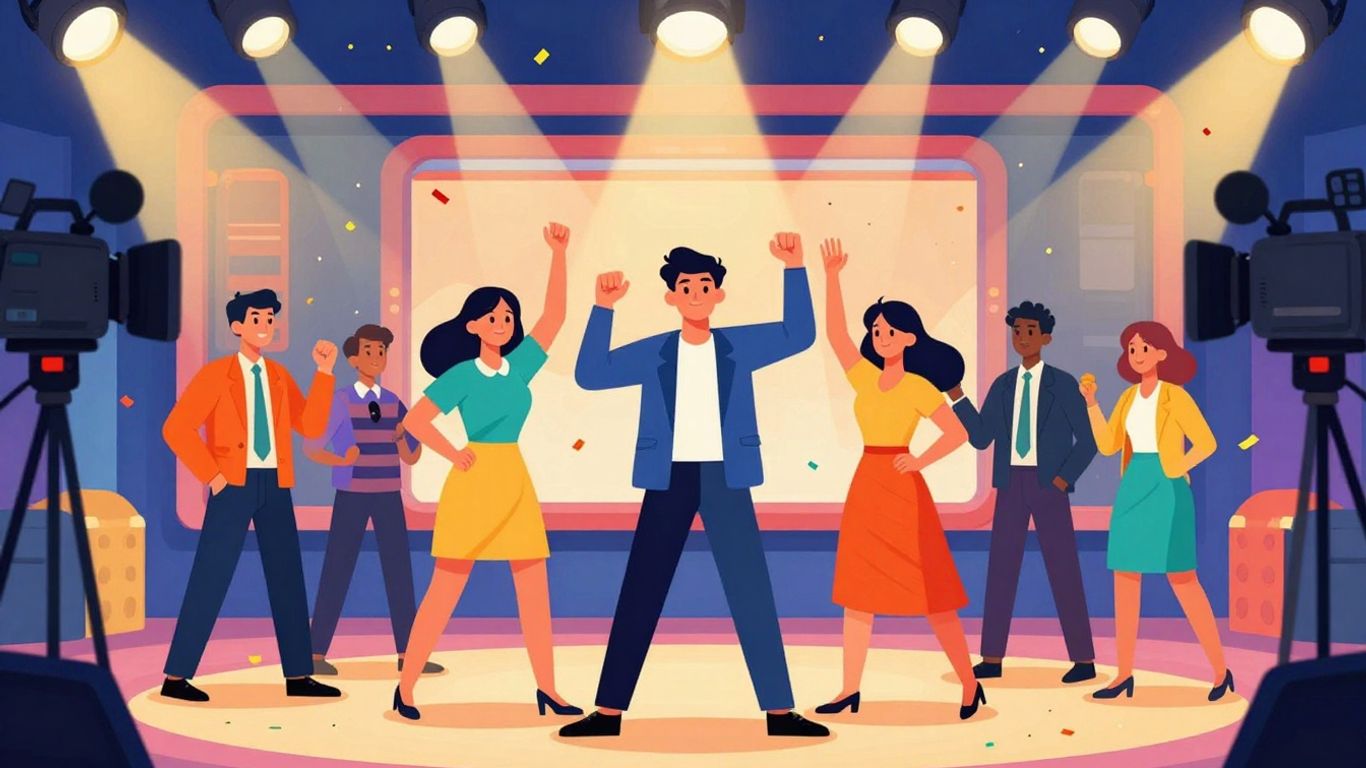 Entertainment Tonight hosts in a fun, game-like setting.