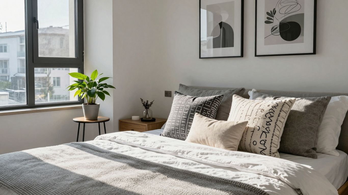 Cozy Airbnb room with sunlight and neat decor.
