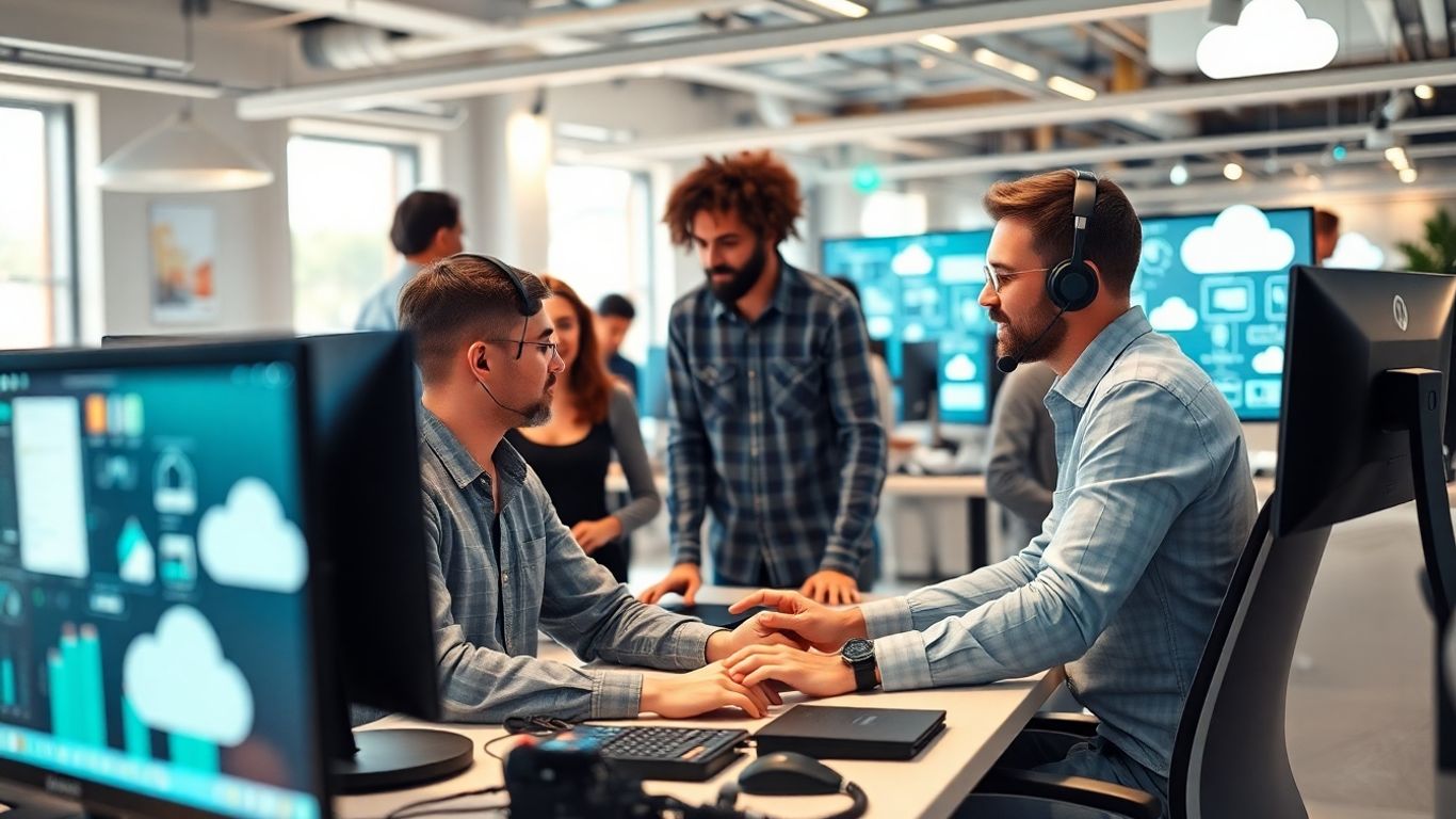 IT support engineer at work in high-tech office