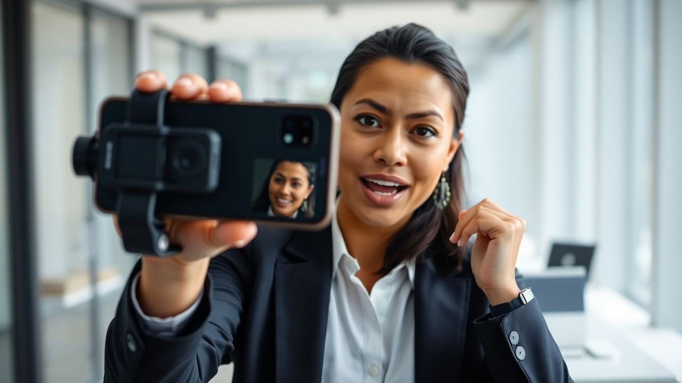 B2B professional recording LinkedIn video content.