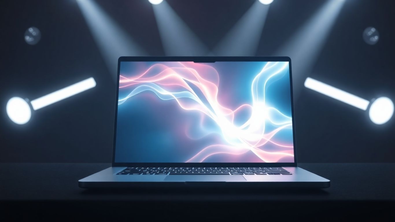 Laptop com arte digital abstrata brilhante
