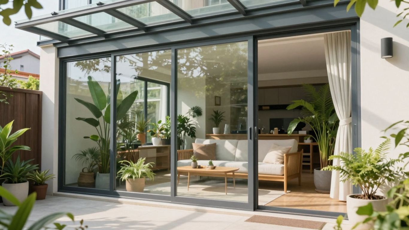 Moderner Wintergarten mit Glasdach und Pflanzen