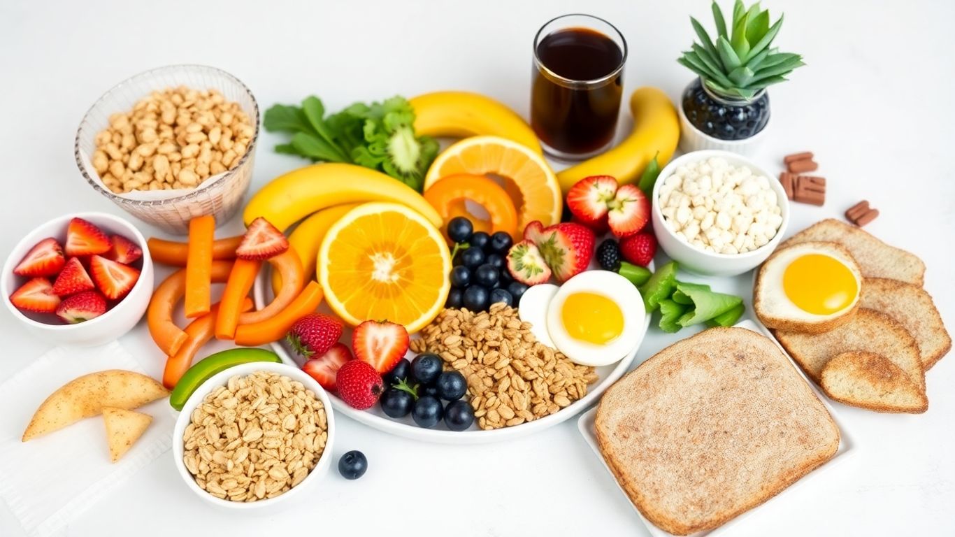 Healthy breakfast fast food options arranged attractively.