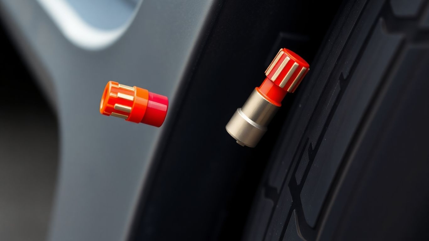 Decorative valve cap flying off a tire stem.