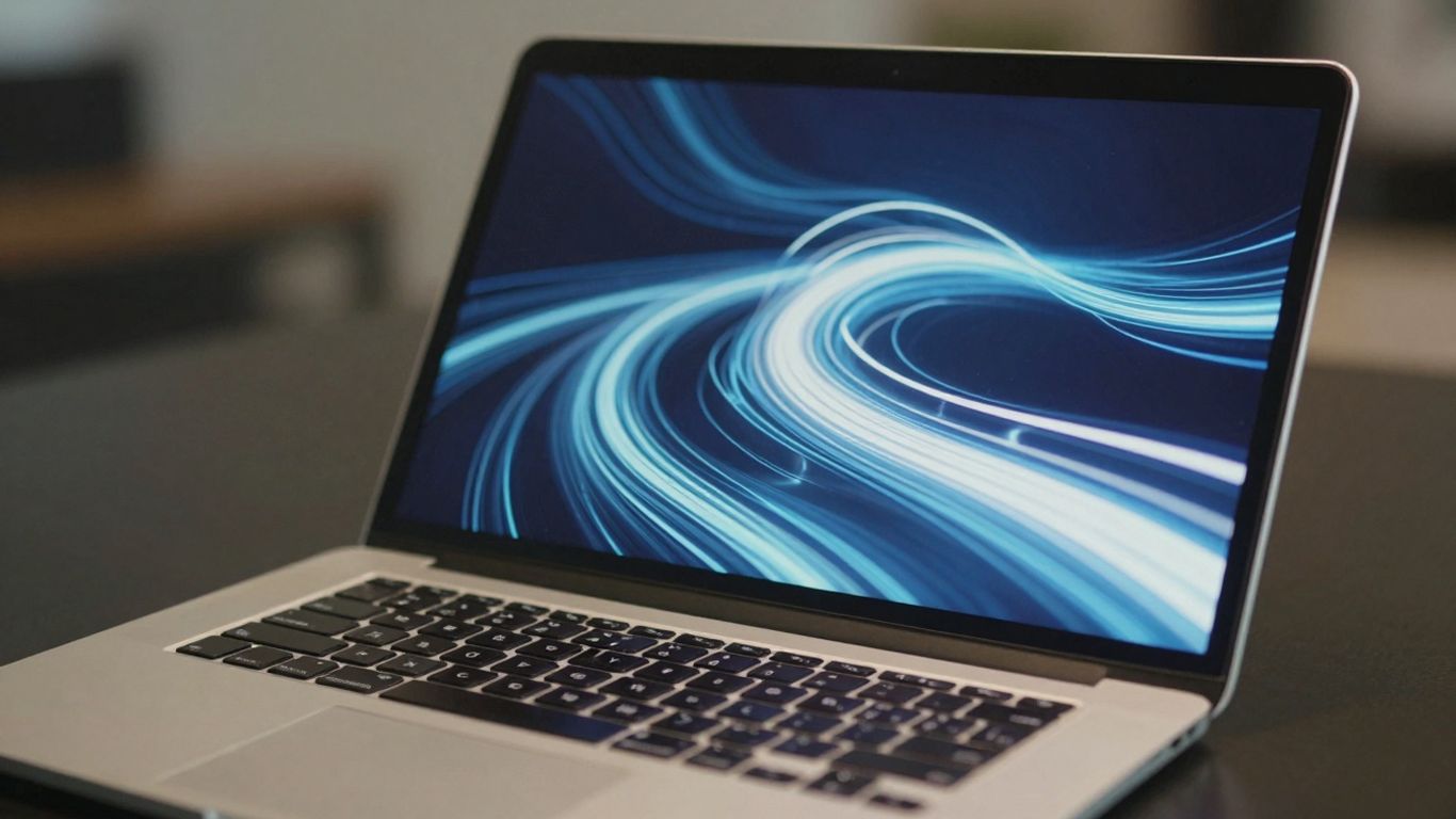 Laptop screen with abstract AI art