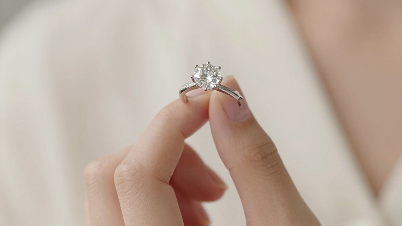 Sparkling diamond engagement ring on a woman's hand.