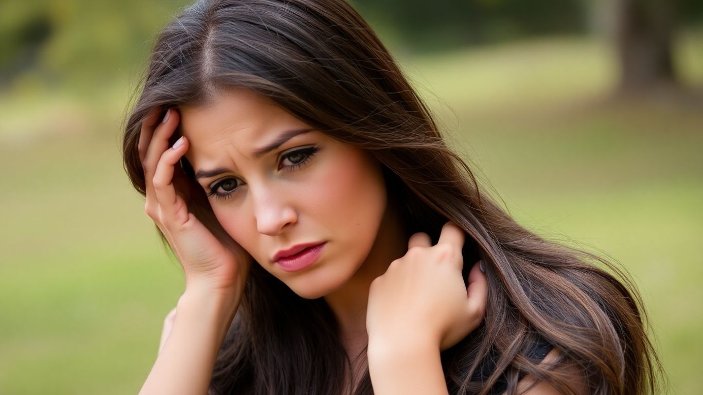 Woman concerned about postpartum hair loss