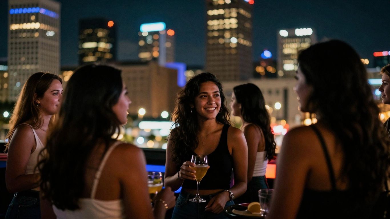 Attractive women in Houston at night
