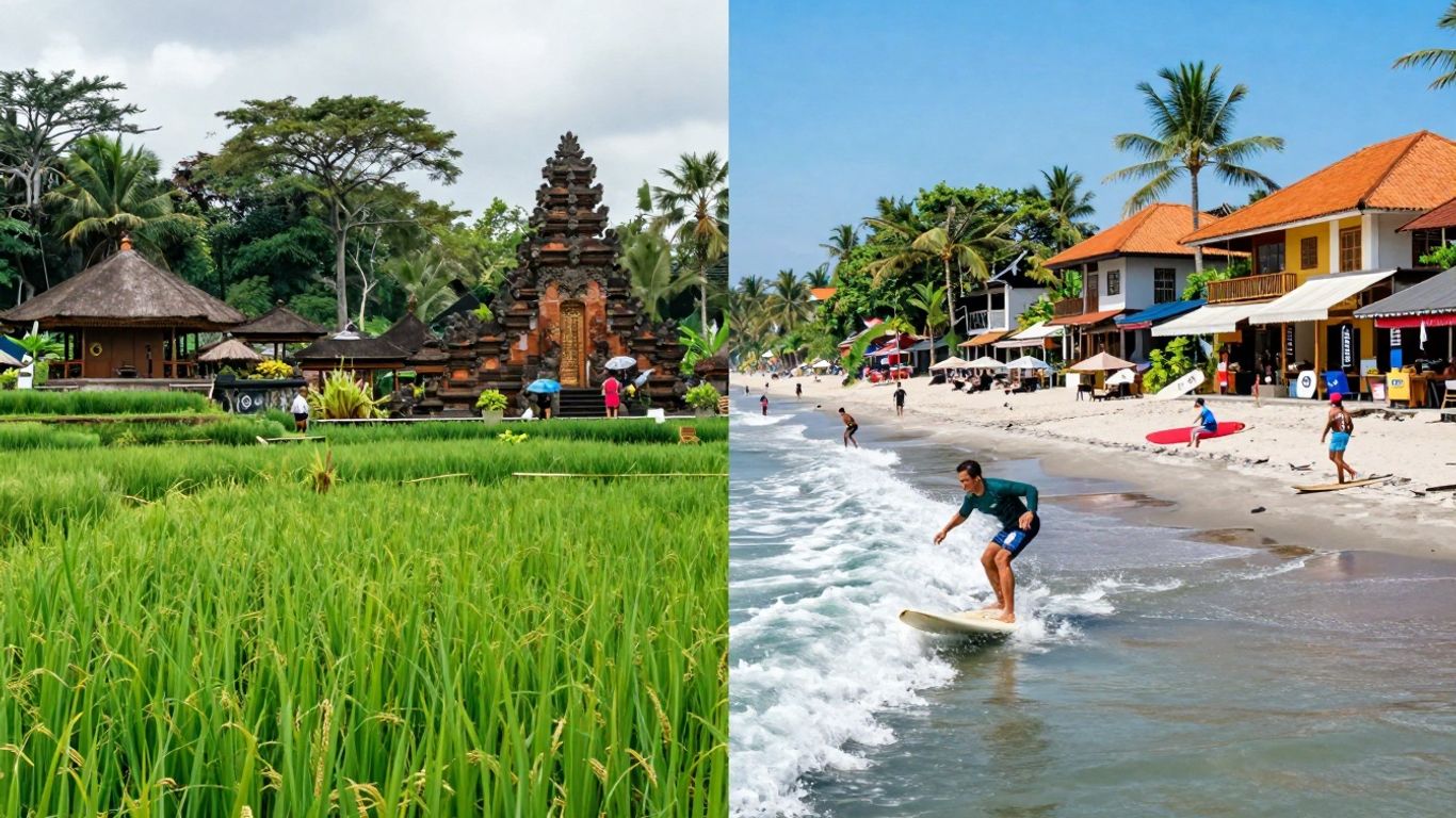 Ubud's nature and culture versus Seminyak's beach and boutiques.