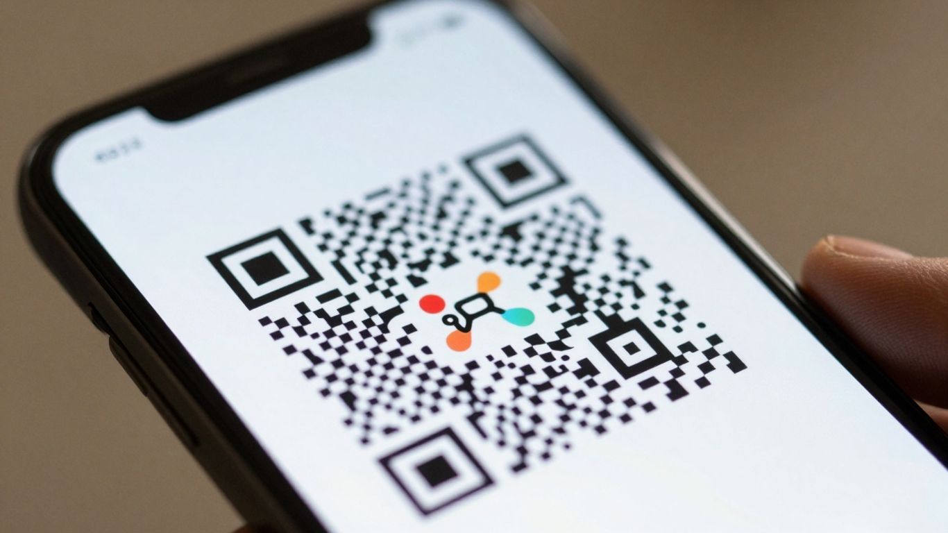 Smartphone displaying a QR code