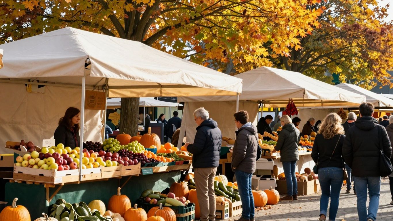 Herbstmarkt in NRW mit bunten Ständen und Menschen