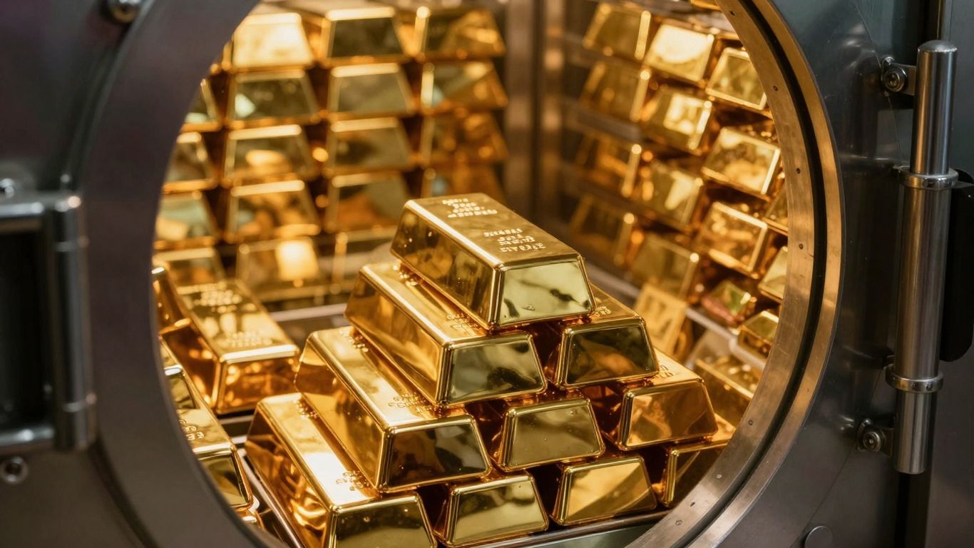 安全金库中的金条。