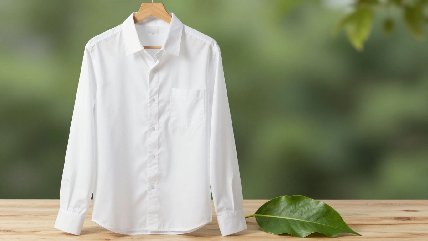 Clean shirt and green leaf, eco-friendly dry cleaning.