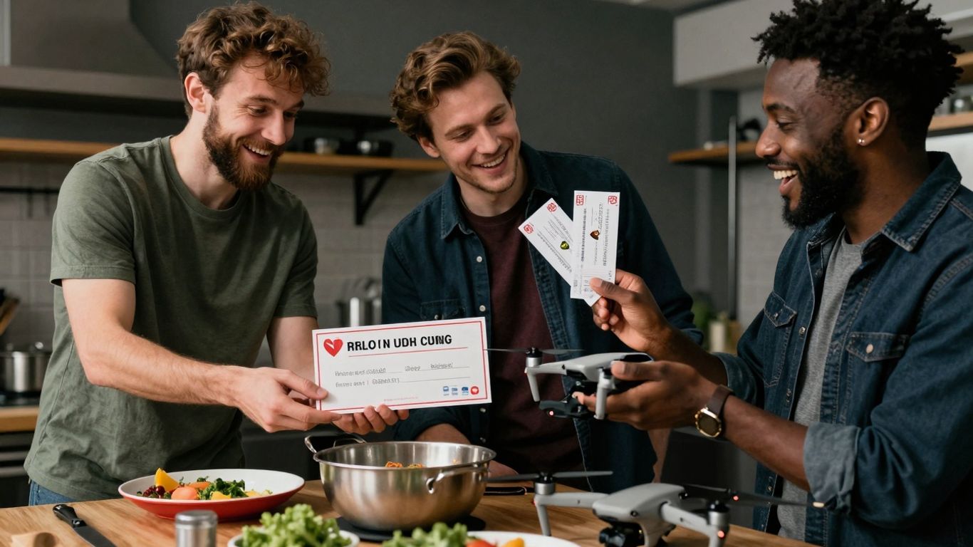 Friends exchanging unique Valentine's Day experience gifts.