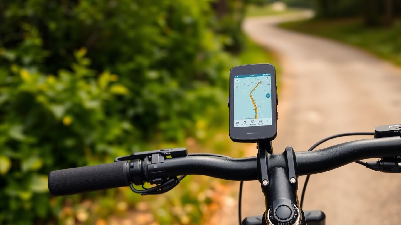 Fahrradnavigation Gerät am Lenker mit Karte