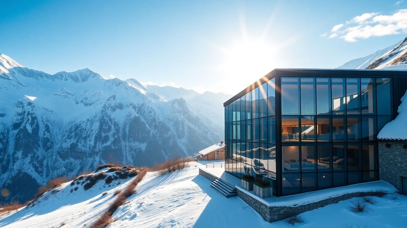 Luxushotel mit Glasfassade in den Alpen