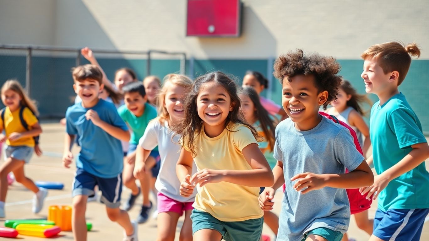 Schüler spielen begeistert im Sportunterricht am letzten Schultag.
