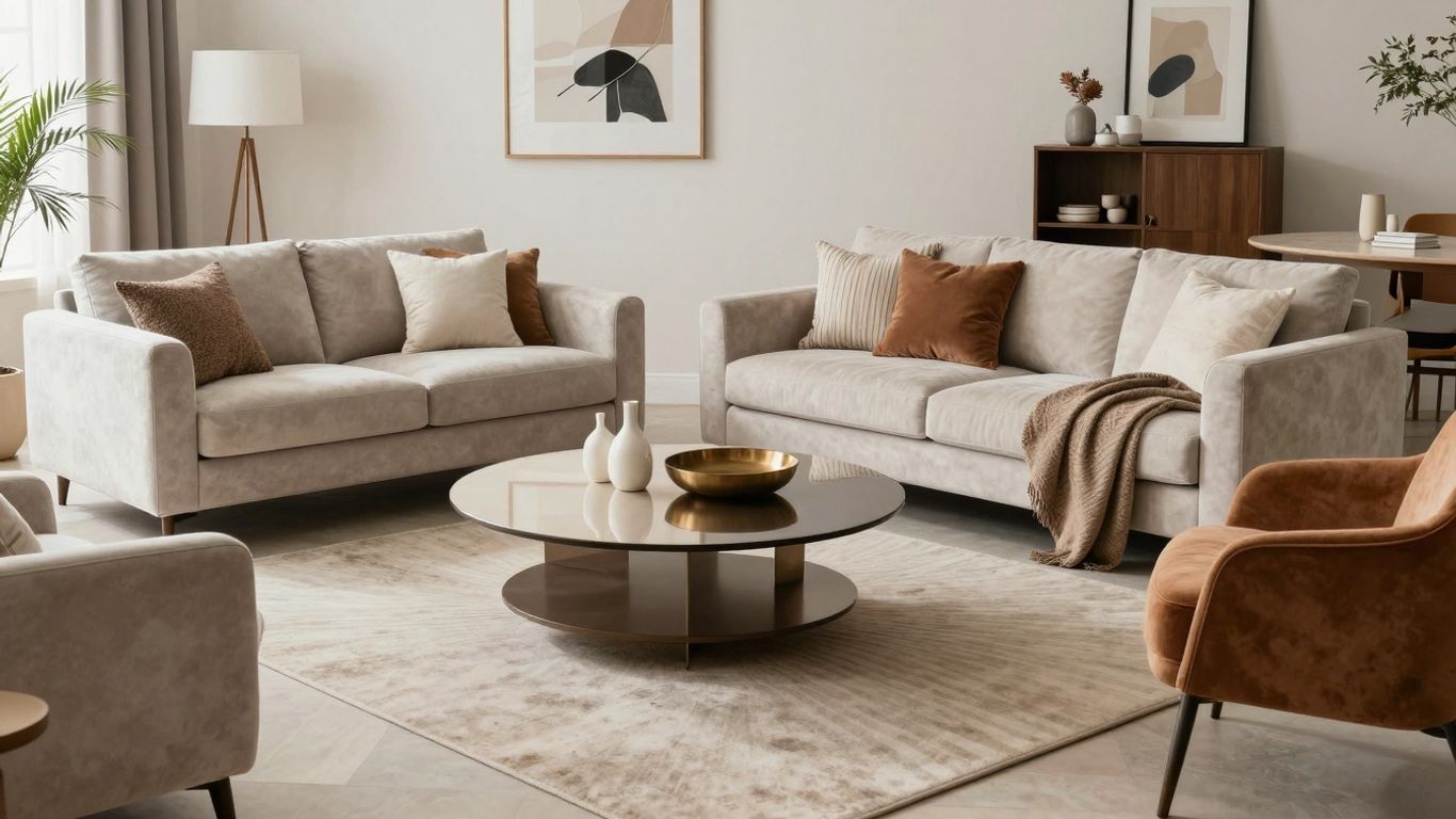 Modern furniture package in a stylish Austin Airbnb living room.