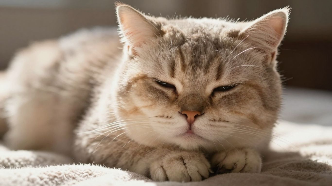 Contented cat resting on a soft blanket.