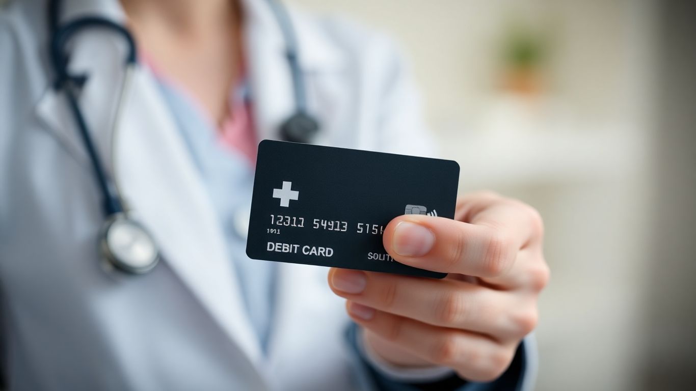 Person holding a healthcare FSA debit card.