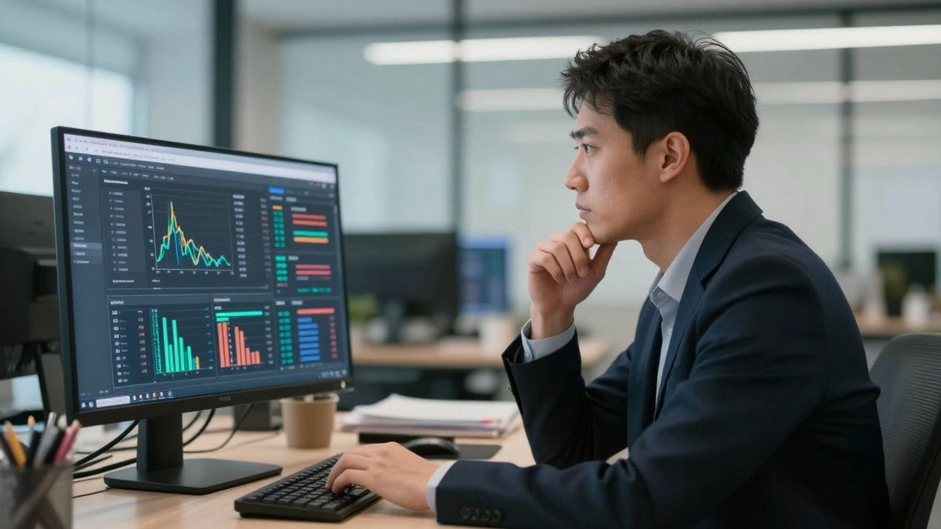 Person managing IT systems in an office.