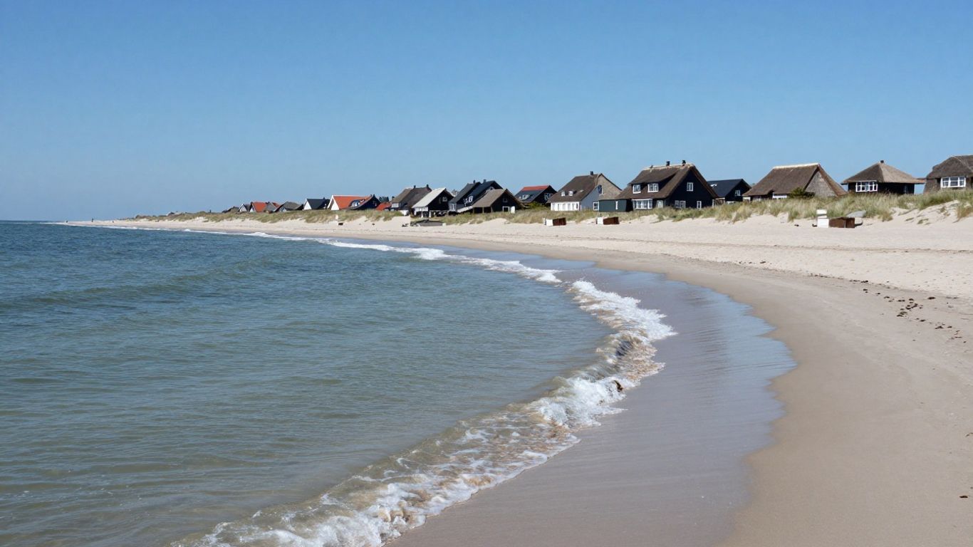 Sylt Strand mit Häusern und Meer