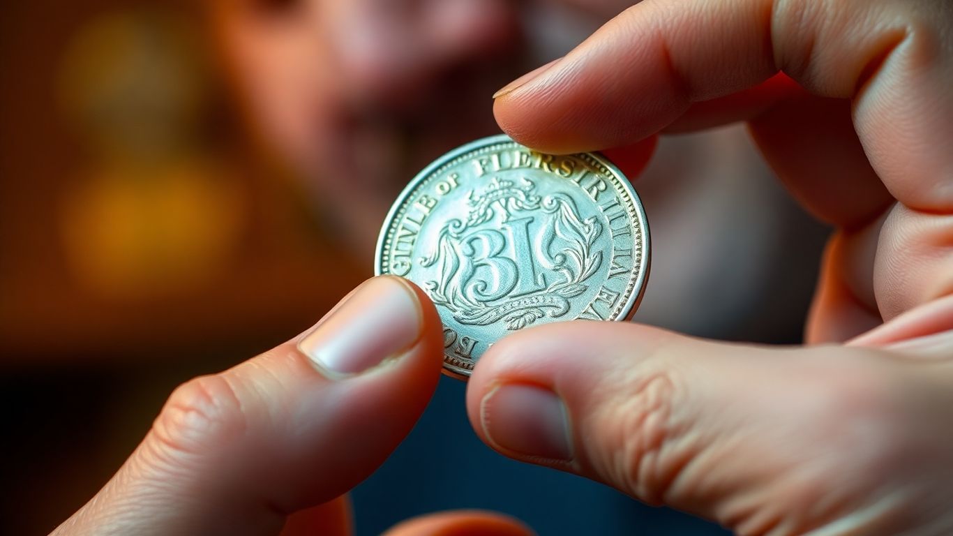 Dealer examining a rare coin at a show.