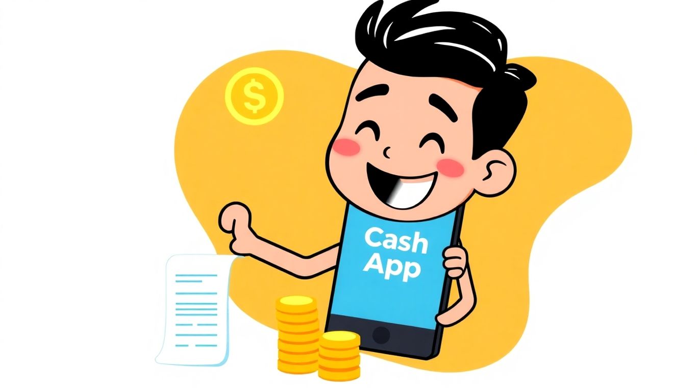 Cash App loan approval with cartoon character and coins.