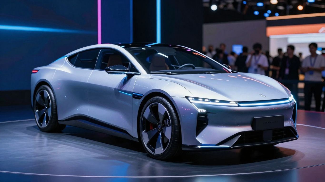 Futuristic EV powertrain at CES 2026 event.