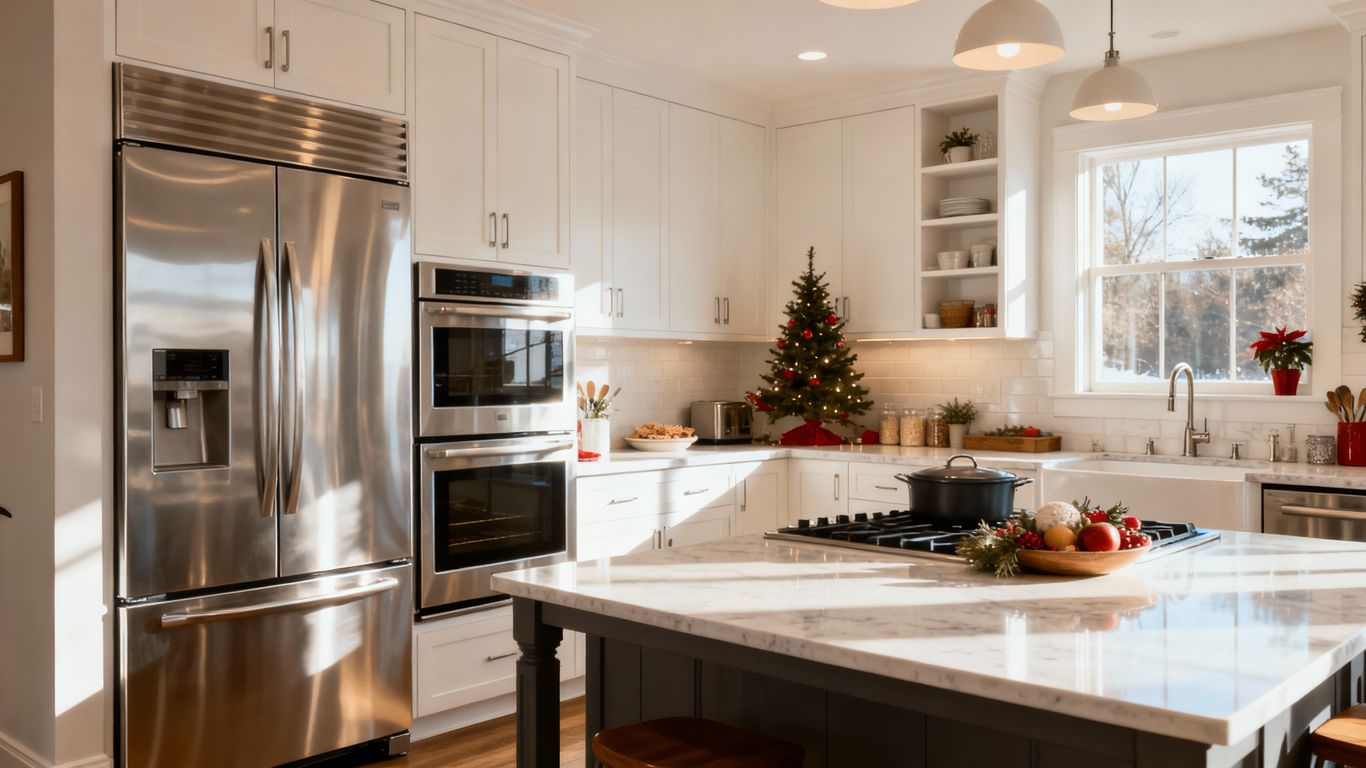 Modern kitchen with expanded counter space and organized cabinets.