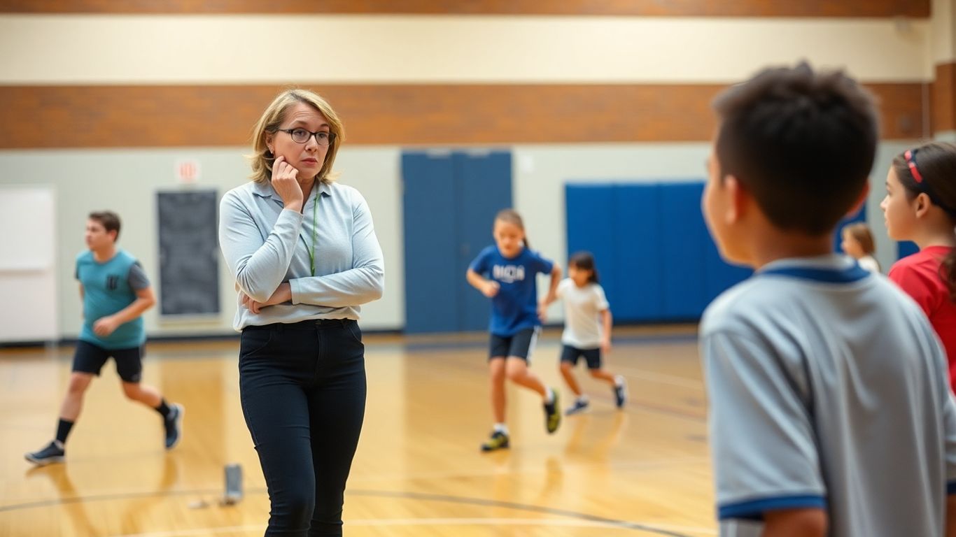 Lehrer beobachtet Schüler beim Sport