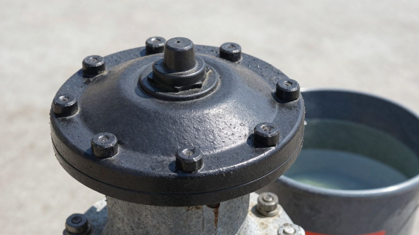 Close-up of a wellhead with a protective seal.
