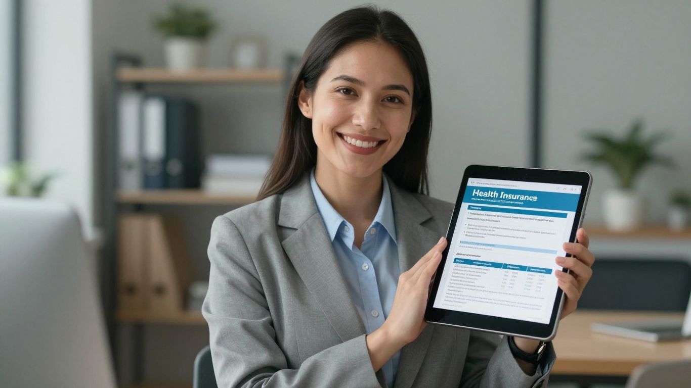 Health insurance broker assisting client with plan options.