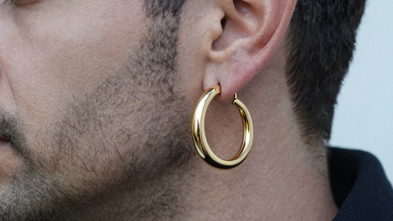 Man wearing a gold hoop earring