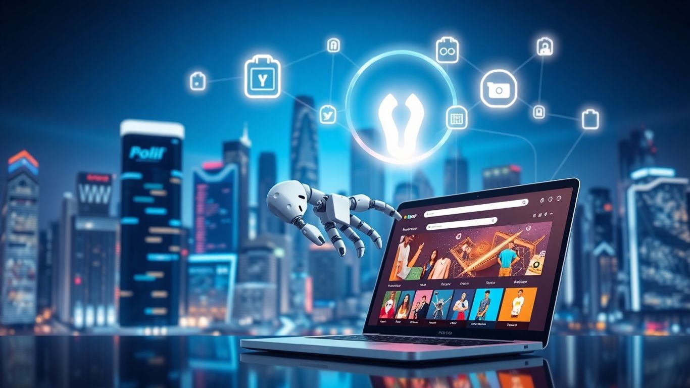 Futuristic e-commerce with AI and dropshipping.